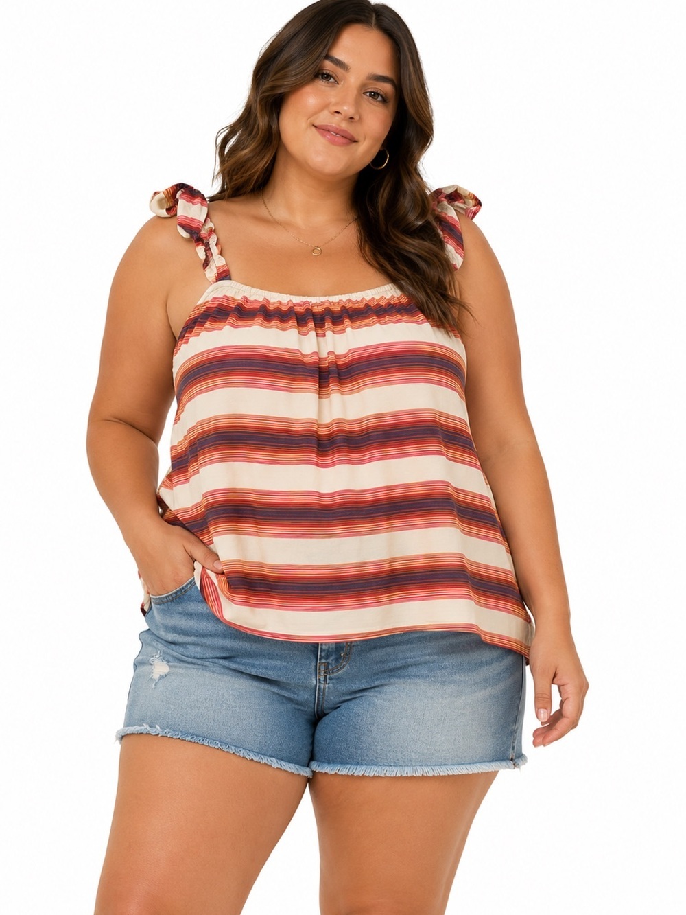 NWT BP. Nordstrom 3X Plus Size Striped Tie Strap Tank Top Ruffle Sleeveless
